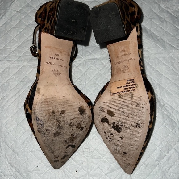 Antonio Melani animal print calf hair pointed toe block heel ankle strap shoes 8 - Picture 8 of 10